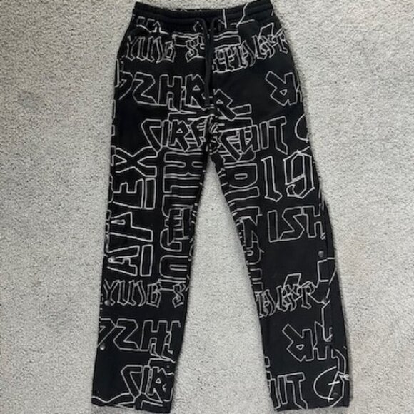 Source Unknown Other - Black All Over Embroidered Stitched Graphic Messaging Drawstring Joggers -Size S